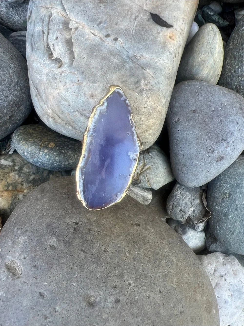Purple Agate Statement Ring with Gold Edge